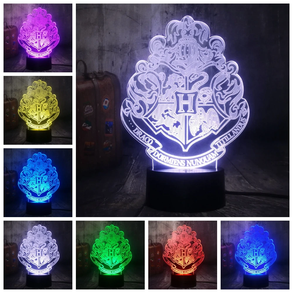  Cool Movie Fans HOGWARTS Magic School Emblem Logo 3D illusion LED Night Light Mood Desk Lamp Home D - 4000012208269