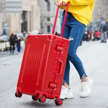

2019 New Belt aluminum frame trolley case pull rod suitcase 20/24/26/29 inch Vintage Travel suitcase ABS+PC luggage pull rod box