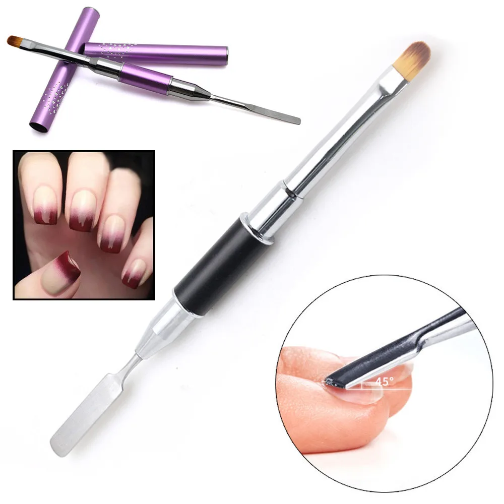 Мода 1 шт. дизайн ногтей двухсторонняя кисть толкатель резьба гелевый рисунок Ручка Маникюр специальный дизайн инструменты для ногтей серебро мертвая кожа