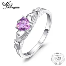 JewelryPalace Heart Irish Claddagh Natural Amethysts Birthstone Promise Ring 925 Sterling Silver Jewelry 2018 New For Women