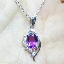 Ожерелье из натурального аметиста, подвеска,, натуральный аметист, серебро 925 пробы, прекрасный Фиолетовый Кристалл, 1.3ct драгоценный камень# CY02