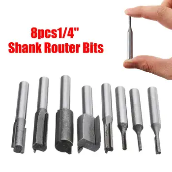 

8pcs 1/4" 6.35mm Shank Router Bit Straight Cutter Routing Woodworking Cutter Set Tool with 2 flute Carbide Cutting Edges