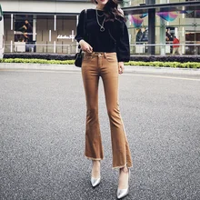 Весна осень женские с высокой талией бахромой женские брюки клёш тонкие джинсовые брюки женские джинсы брюки повседневные Прямые джинсы