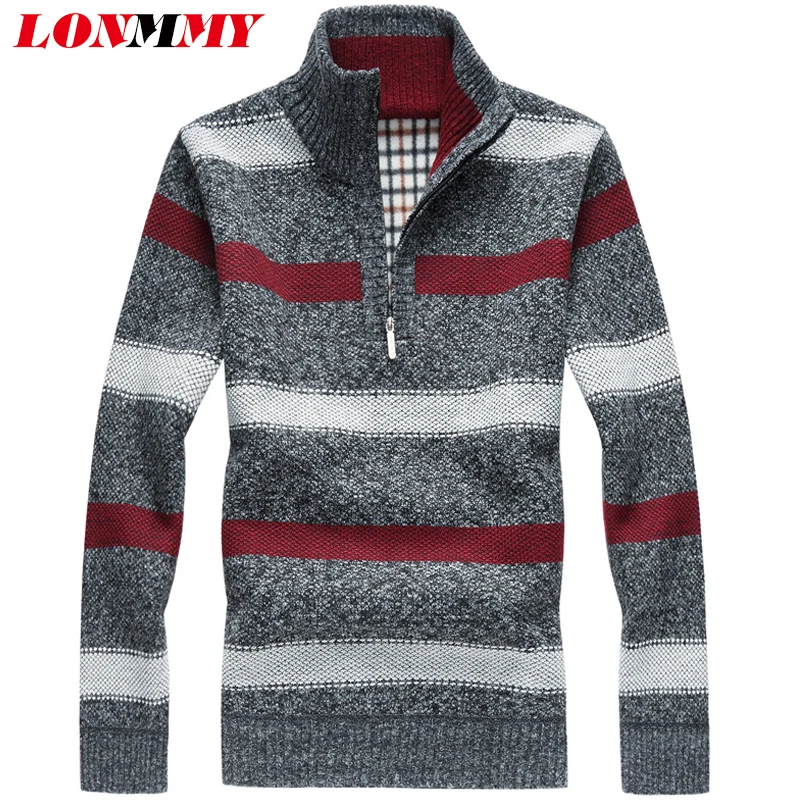 LONMMY 3XL свитер мужской в Мужской Пуловер кашемировый свитер мужской вязаный полосатый пуловер Толстая шерсть утолщаются 2018 зима осень