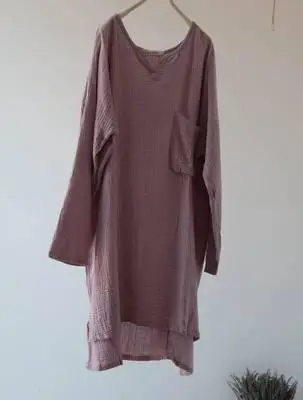 Весеннее винтажное Стильное женское платье, художественное свободное хлопковое льняное платье, одноцветное платье с длинным рукавом, короткое платье до длинных платьев - Цвет: Lavender