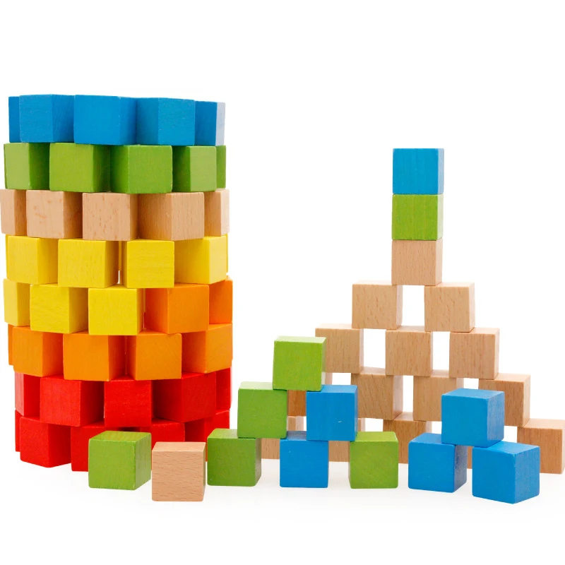 100pcs Montessori Kids Toy Beech Wooden Magic Cube Blocks Intelligent Multicolor Preschool Toys