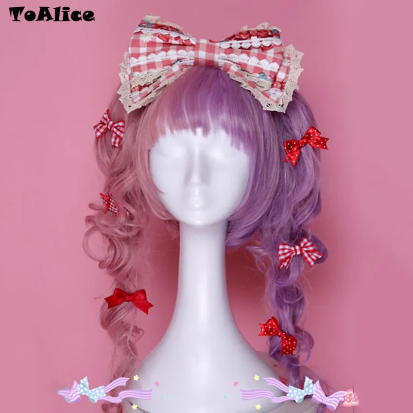 

Kawaii Strawberry Lolita KC Katyusha Lace Hair Bow Hair Accessories For Women Hairbands Pink & Red