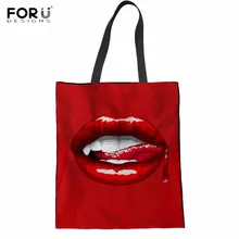 FORUDESIGNS/Модные женские тканевые сумки для покупок с принтом красных кровавых губ, Большая вместительная сумка для покупок, Повседневная сумка для покупок