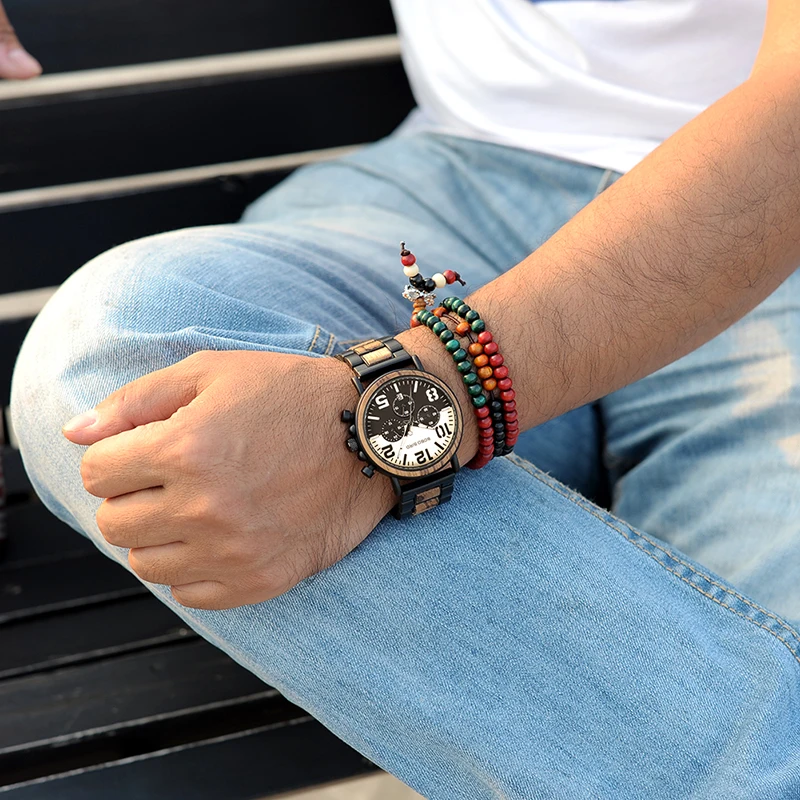 BOBO BIRD Luxury Stylish Men Watch Wood & Stainless Steel Band Chronograph Timepiece Relogio Masculino In Wood Gift Box L-R25