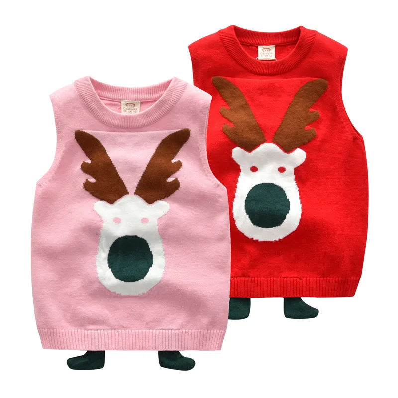 

2018 Autumn Children Christmas Sweater Vest Kids Winter Cotton Clothing Girls Outwear Winter Jackets 4-8y Boys Cartoon Vest Coat