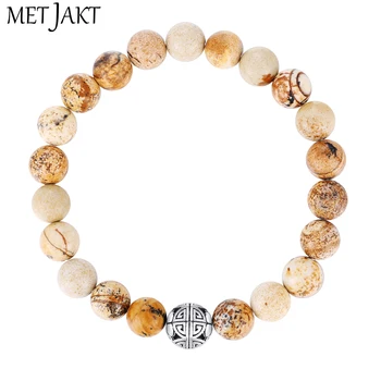 

MetJakt Handmade Natural Agate Elastic Charm Bracelet Solid 925 Sterling Silver Long Life Beads for Unisex Jewelry(16-23cm)