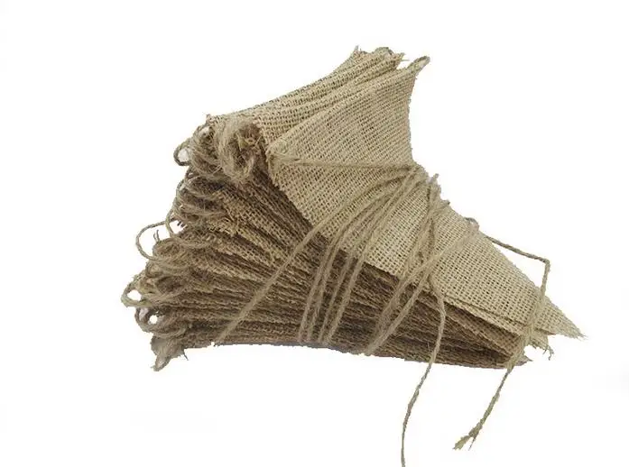 Flash Deal Vintage Jute Hessian Burlap Bunting Banner Wedding party Photography Props Decoration Banner 13 Flags 6