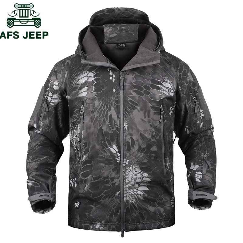 

AFS JEEP Military Tactical Jacket Men Army Waterproof Soft Shell Fleece Lining Mens Jackets Camouflage Hunt Clothes Size XS-5XL