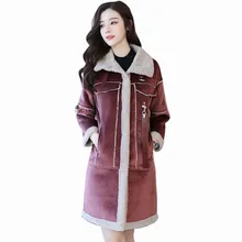 Верхняя одежда из овечьей шерсти, длинная куртка из оленьей кожи, женская утепленная шерстяная хлопковая куртка, пальто из овечьей шерсти, пальто из оленьей кожи, кожаная куртка QH1076