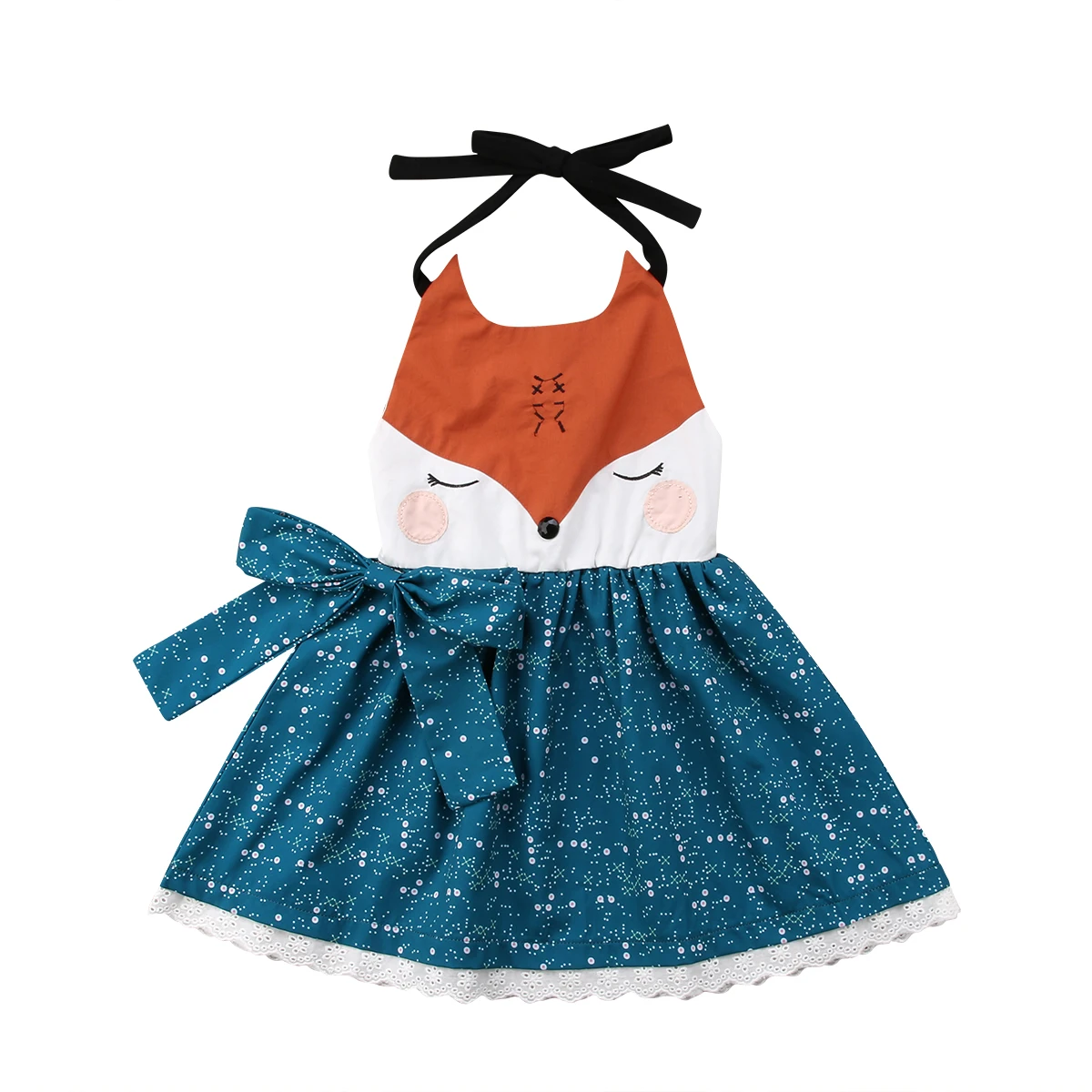 

Adorable Girls Fox Dress Toddler Kids Halter Cartoon Summer Party Dress Sundress Sleeveless Lace Clothes