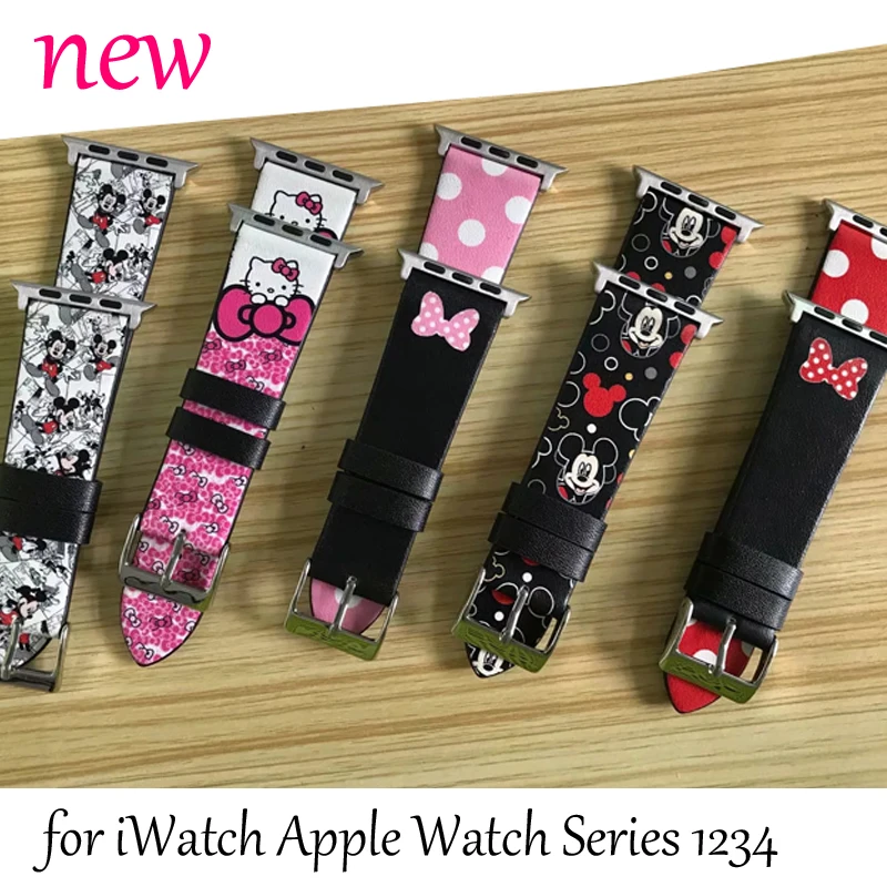 Ремешок для iwatch Apple Watch Series 1234 44 мм 40 мм 38 мм 42 мм Микки Маус Минни мультфильм ремешки для часов