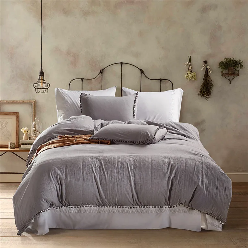 

3-Piece Set Bedding Set Duvet Cover Set Decorative Tassel Ball Solid Color Quilt Cover Set Pillow Case High Quality Home Bed