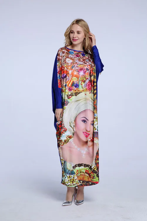 Африканский Дашики модный дизайн Базен супер эластичные вечерние размера плюс алмаз свободное лицо печати Макси платье для леди - Цвет: blue