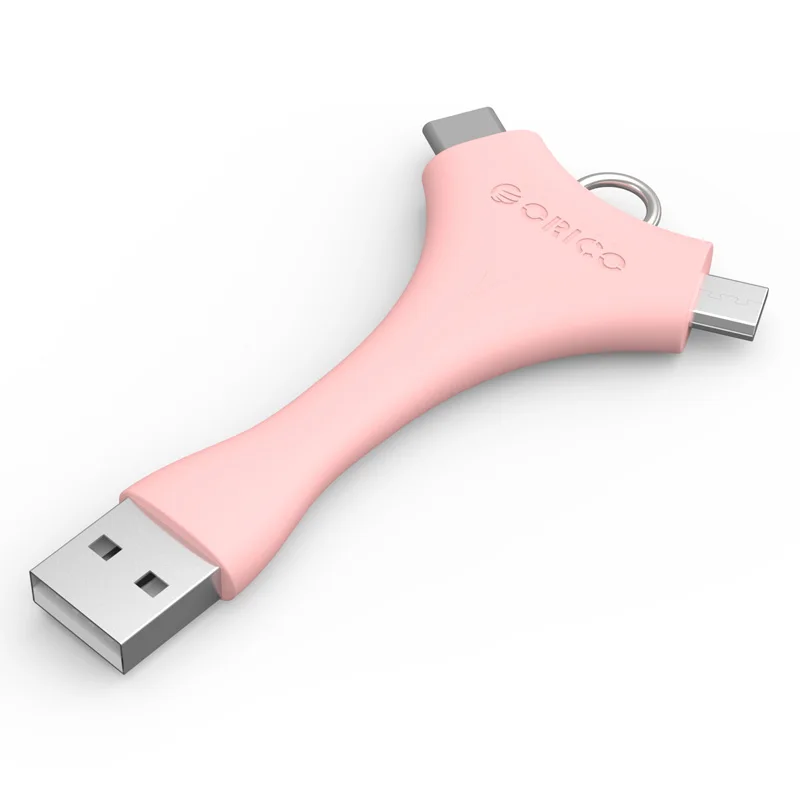 ORICO C1 2 в 1 USB кабель с двумя портами Micro B+ кабель type-C портативный кабель для зарядки и синхронизации данных для Xiaomi huawei с кольцом для ключей - Цвет: Pink