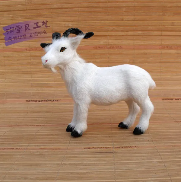 simulation white sheep toy real fur goat 19x9x16cm model ornament prop home decoration gift h1495