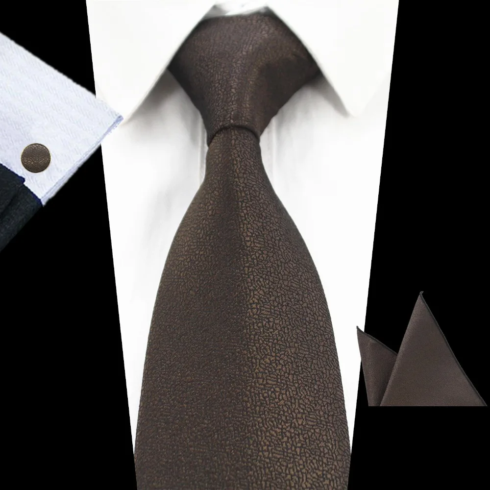 RBOCOTT New Fashion Plain Tie Men's 8cm Silk Necktie Set Blue Green Purple Yellow Gray Red Wedding Solid Tie Hanky Cufflinks Set