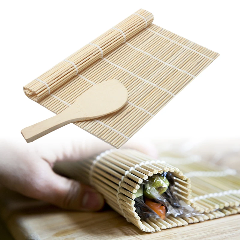 Set of 2 Japanese Style Sushi Roll Maker Bamboo Rolling Roller Mat Preparation Equipment 24 x 24cm