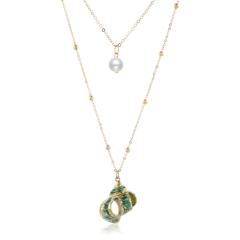 

ADOLPH Bohemian Simulated Pearl Conch Pendants Neckalces Woman Summer New Gold Color Layered Shell Choker Necklace Trendy Bijoux