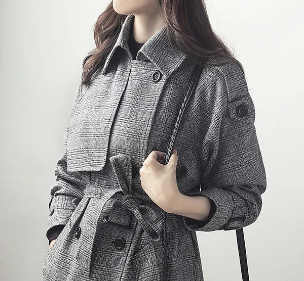 Gaganight Plaid Women Autumn Winter Trench Coat Warm Thick Single Breasted Long Coat Female Elegant Chic Sashes Outwear