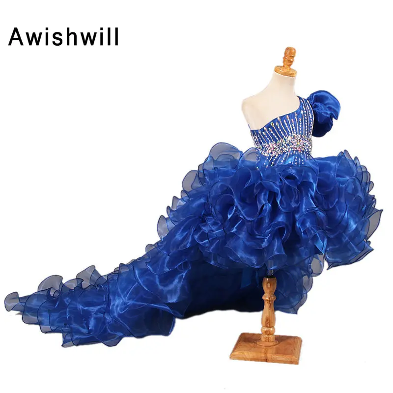 Синие Платья с цветочным узором для девочек на свадьбу; вечернее платье принцессы для маленьких девочек; платье для дня рождения из органзы с отделкой бисером для девочек;