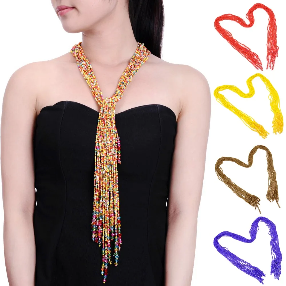 

Party Beads Jewelry Creative 16 Pure Colors 15 Layers Chain Style Crystal Pendant Necklace Plastic Handmade Bead Necklaces