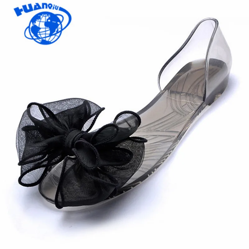 

HUANQIU Sweet Bowknot Women Sandals Summer Jelly Shoes Woman Crystal Transparent Flats Casual Beach Ladies Shoes JDD29