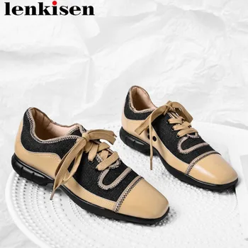 

Original design sheep leather square toe high fashion low heels retro mixed colors lace up dating daily wear shallow pumps L0f1