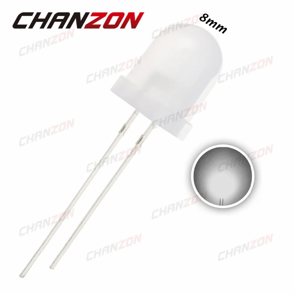 

50pcs 8mm LED Light Diode White 6000K - 9000K Diffused Wide Angle Round Light-Emitting Diode LED Lamp DC 3V 20mA Through Hole