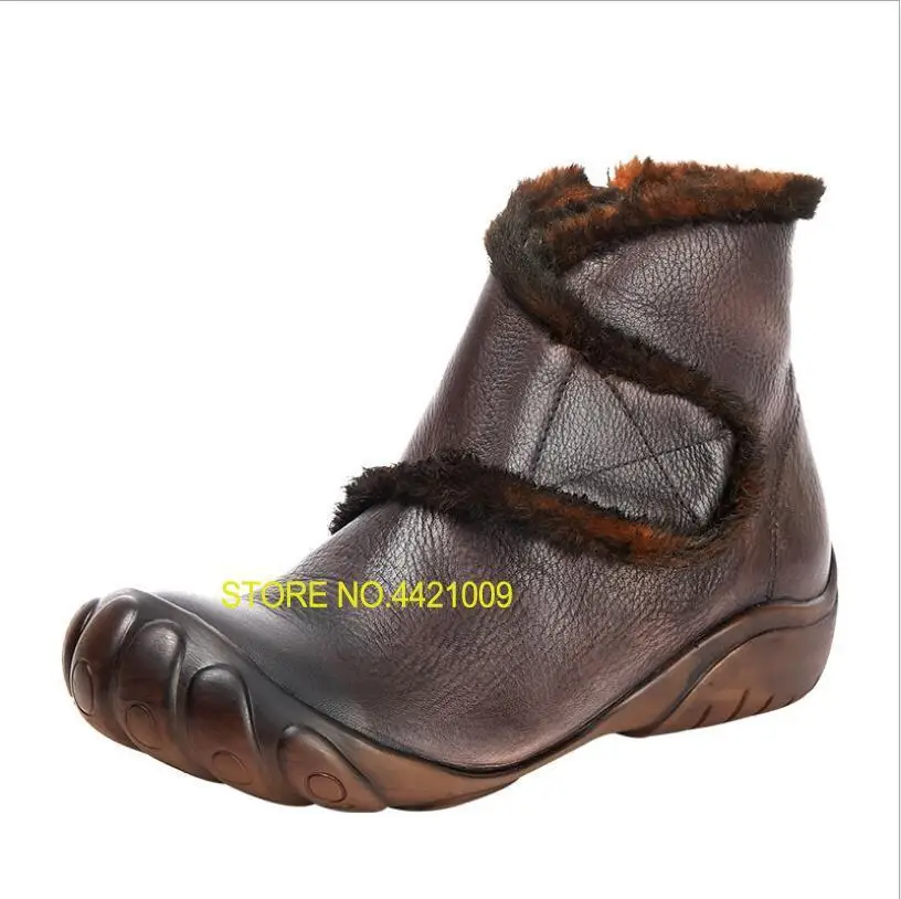 

2018 Winter New Women's Cotton Boots Layer Leather Leather Thicken Plush Comfortable Warm Wedge Booties