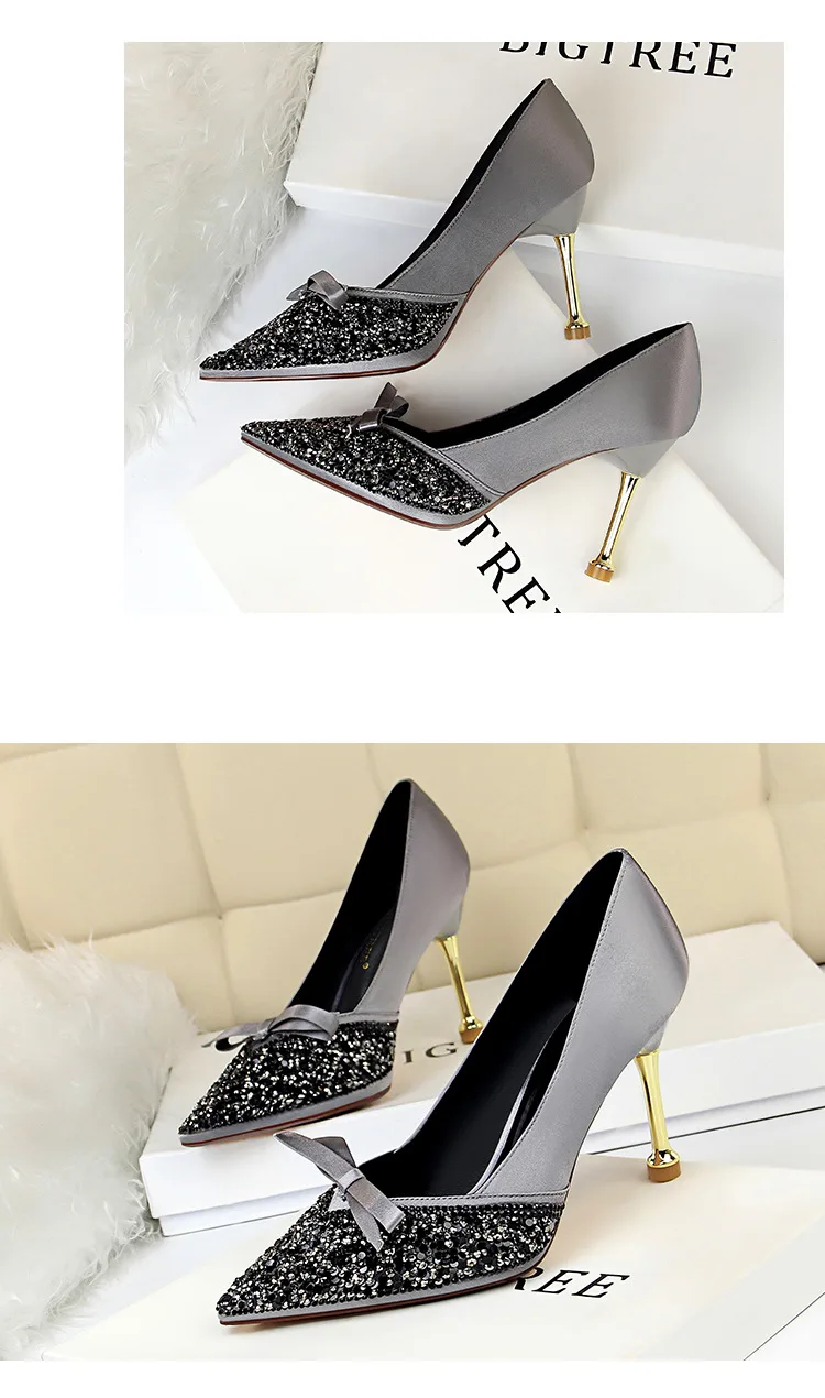 BIGTREE/Новинка года; женские туфли-лодочки; весенние женские офисные туфли на высоком каблуке; модная свадебная обувь; пикантная обувь для вечеринок со стразами