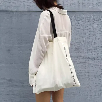 

Large Capacity Women Canvas Bag Shopping Bags Fashion Letter Printing Shoulder Bags For Women Large Canvas Bucket