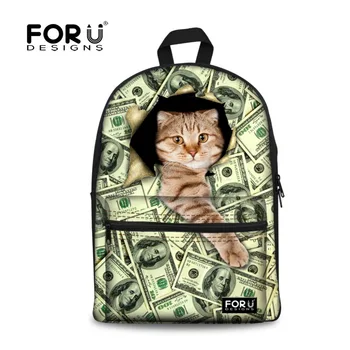 

Fashion Printing Canvas Women Backpacks for Teenage Girls School Bags Cute Dollar Cat Backpack Kids Bagpack Mochila sac a dos