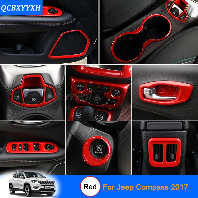 

QCBXYYX For Jeep Compass 2017 Car Styling Red color Car Interior decoration Sequins Car Sticker Inner Door Handle Box Sequins
