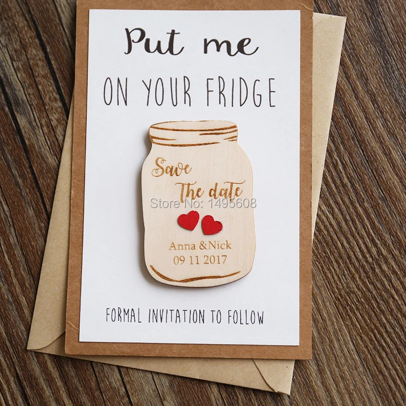 

Mason Jar Magnet with Heart , Wooden Save The Date Magnets