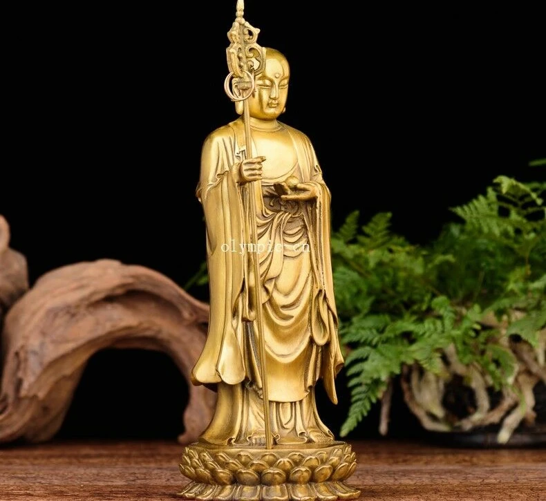 9 дюймов латунь медь резная статуя Будды бодхисаттвы ksitigarbha|Статуи и скульптуры| |