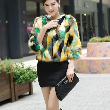 

Fluffy faux fur color mixing coat women Hairy long sleeve coat jacket overcoat 2018 Autumn winter outerwear coat female