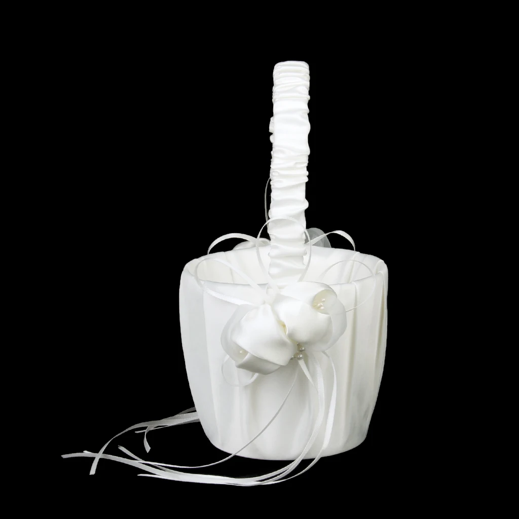  Bud Wedding Flower Girl Basket Satin Decor Romantic Ceremony Supply