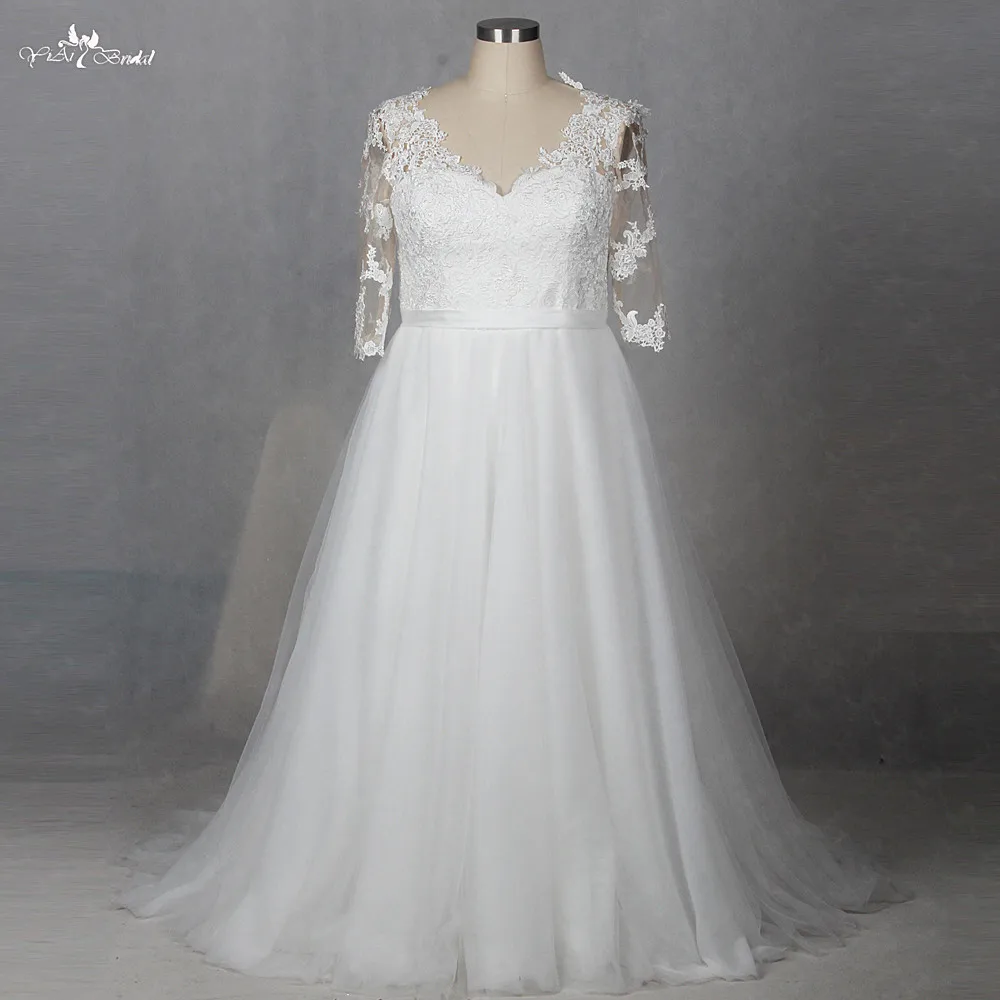 Rsw1343 реальные фотографии yiaibridal 3/4 Кружево рукава v-образный вырез свадебное платье vestidos плюс Размеры
