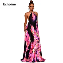 Floral Print Maxi Dress Sleeveless Halter Spaghetti Strap Dress Woman Elegant Party Long Dresses Femme Robe Vintage Vestidos red spaghetti random floral print halter sleeveless mini dress