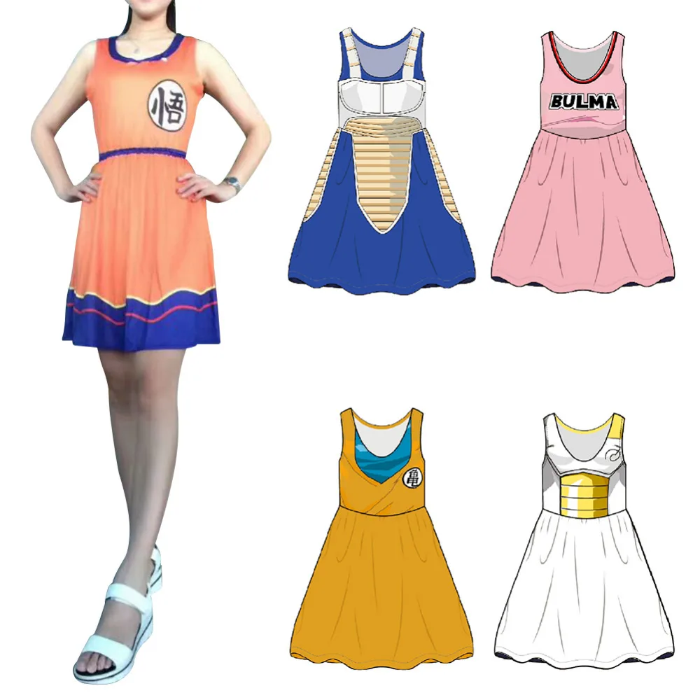 Femmes Lady Filles Dragon Ball Z Sans Manches Évasée Robe Patineuse Goku Vegeta Bulma Parti