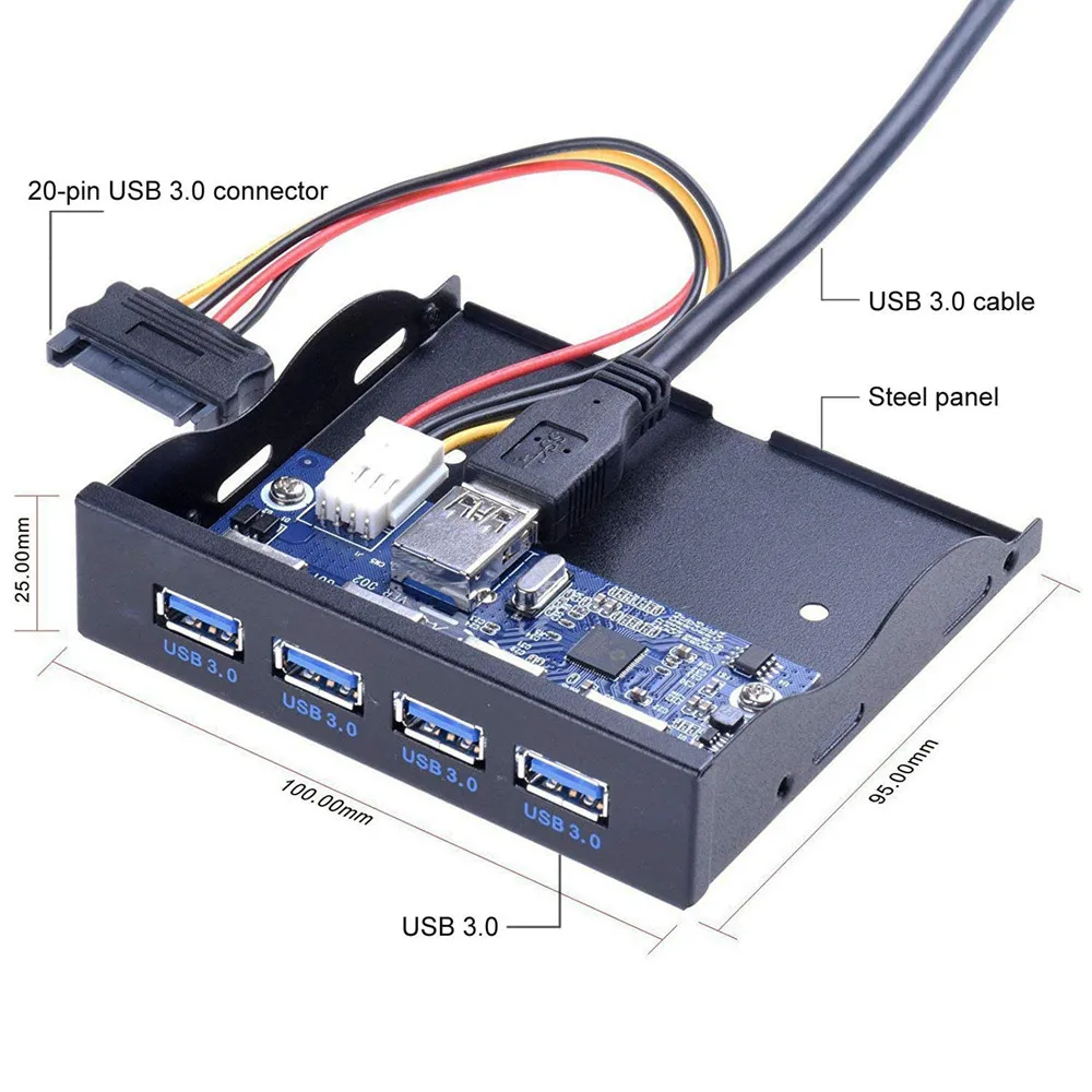 3,5 дюймов флоппи-Бей 4 Порты USB 3,0 металлический передний Панель usb-хаб с 15 Pin SATA Мощность разъем для настольного компьютера