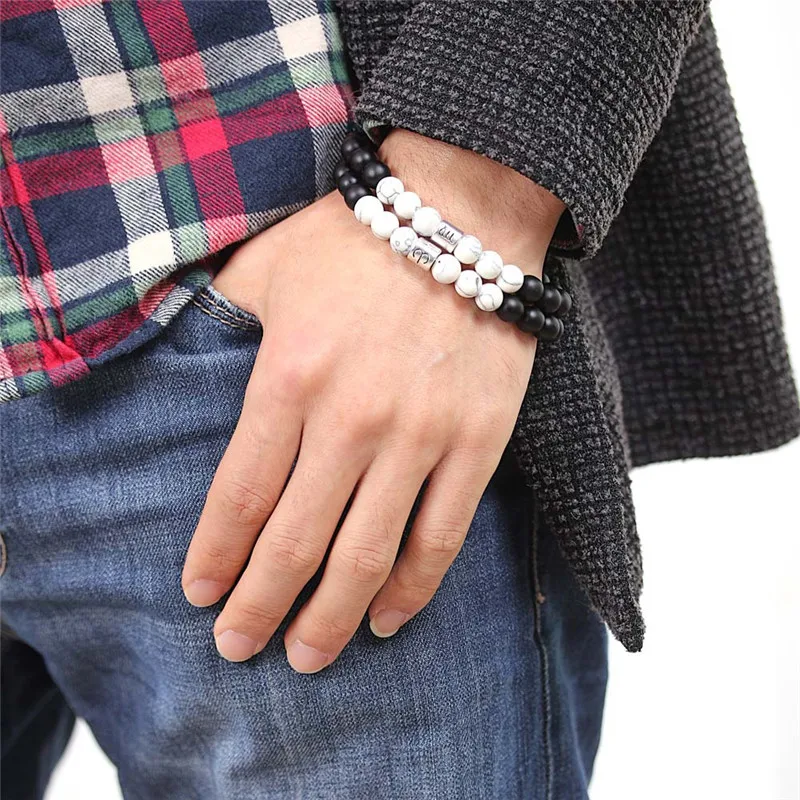 

Fashion Charm 12 Constellation Bracelet Natural Stone Scrub White 8mm Beaded Chain Scrub Bracelet Bracelet Women Men