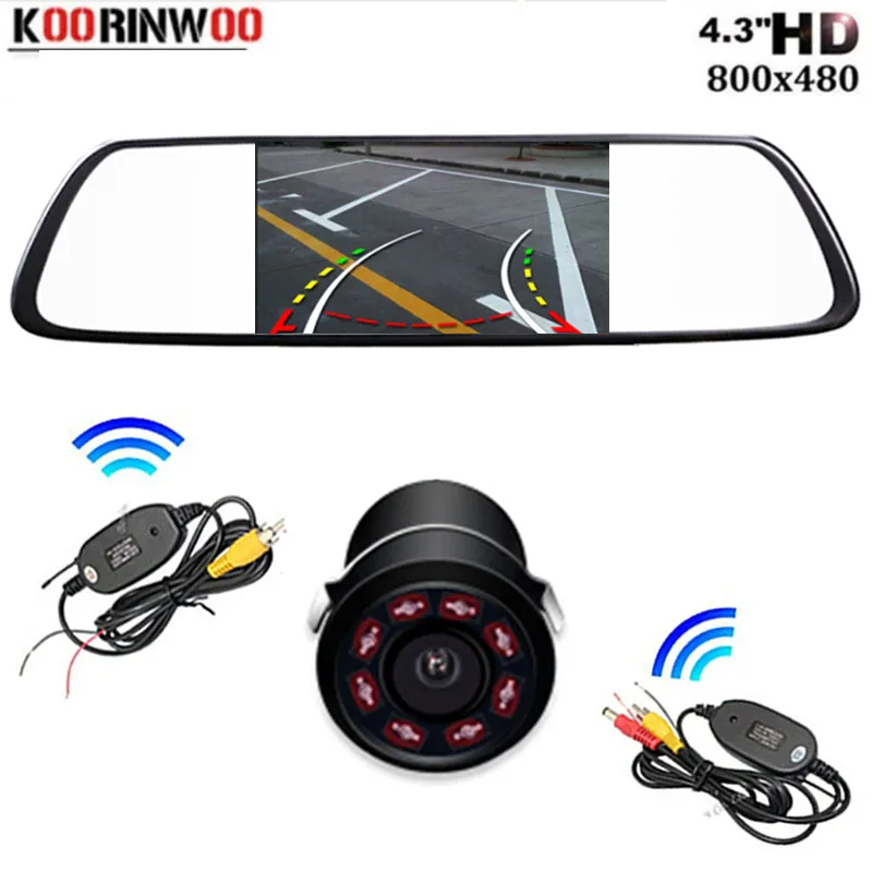 

Koorinwoo Intelligent Dynamic Trajectory Wireless Rear View Camera HD Auto Reverse Parking Assistance 4.3 inch Mirror Monitor