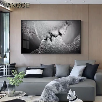 

Abstract Creative Lines Lover Poster Print Modern Figure Canvas Painting Couple Picture for Bedroom Black White Wall Art Picture