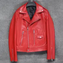 Новинка, женские Куртки из натуральной кожи черного и красного цвета, женские Брендовые куртки из овечьей кожи с воротником, модная верхняя одежда, пальто больших размеров, XS-4XL